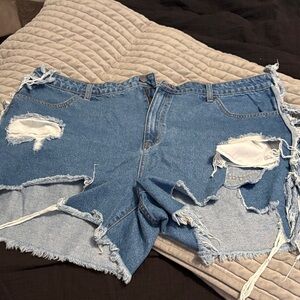 Distressed Blue Denim Shorts